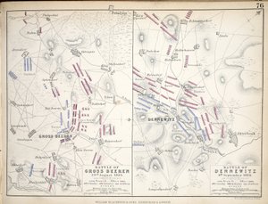 ウィリアムブラックウッドアンドサンズ発行のグロスビーレンの戦いとデネヴィッツの戦いの地図、エジンバラとロンドン、1848年（手彩色の彫刻）